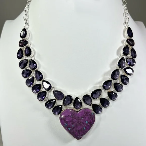 Mosaic Jasper 925 Heart 💜 Large Gemstone Necklace